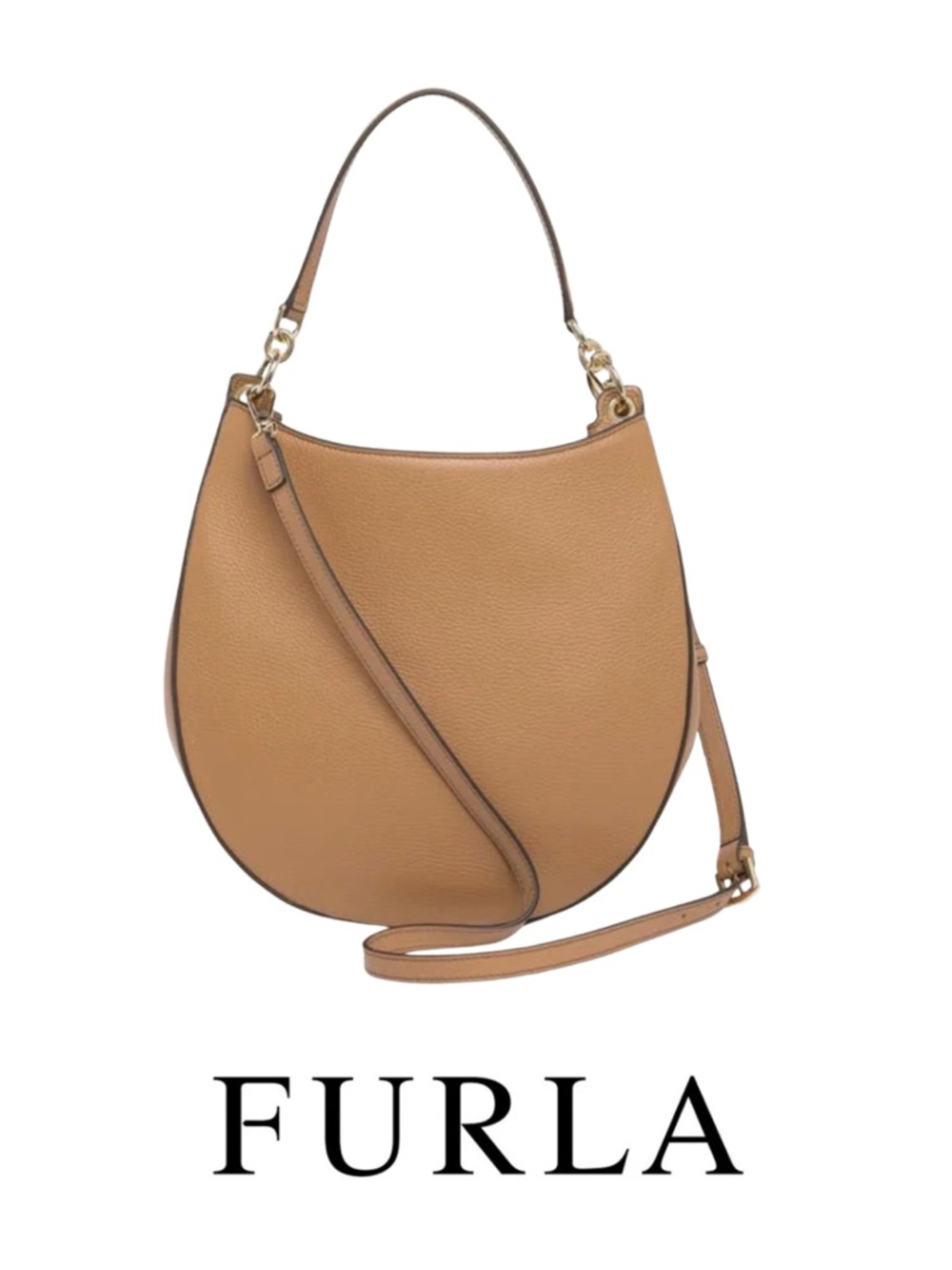 FURLA - Afrodite Caramello Brown Grained Calf Leather | Shoulder & Crossbody Bag
